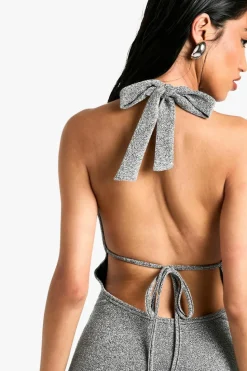 Bodycon Dresses*boohoo Glitter Halter Neck Mini Dress silver