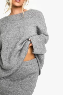 Knitted Co-Ords|Shorts*boohoo Glitter Knitted Bow Back Jumper & Mini Skirt Co-ord silver