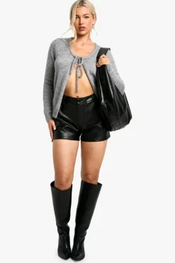 Knitted Tops*boohoo Glitter Knitted Tie Front Top silver