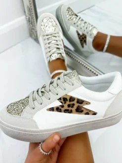 Trainers*Love Lemonade Glitter Leopard Print Bolt Trainers Beige