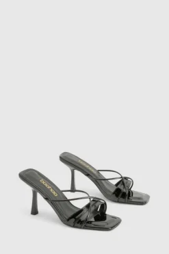 Heels*boohoo Glossy Crossover Strap Heeled Mule black