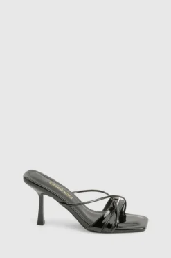 Heels*boohoo Glossy Crossover Strap Heeled Mule black