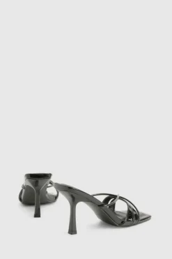 Heels*boohoo Glossy Crossover Strap Heeled Mule black