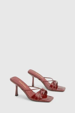 Heels*boohoo Glossy Crossover Strap Heeled Mule dark red