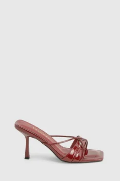 Heels*boohoo Glossy Crossover Strap Heeled Mule dark red