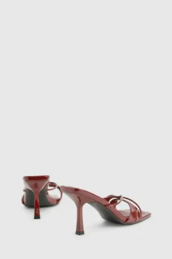 Heels*boohoo Glossy Crossover Strap Heeled Mule dark red