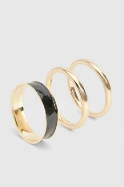 Bracelets*boohoo and Black Mixed Size Bangle 3 Pack gold