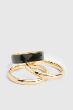 Bracelets*boohoo and Black Mixed Size Bangle 3 Pack gold