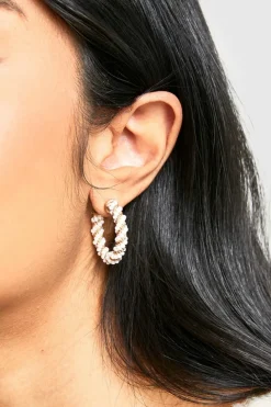 Earrings*boohoo and Pearl Hoop Earrings gold