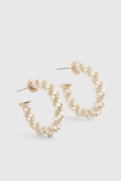 Earrings*boohoo and Pearl Hoop Earrings gold