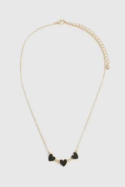 Necklaces*boohoo Black Enamel Triple Heart Detail Necklace gold