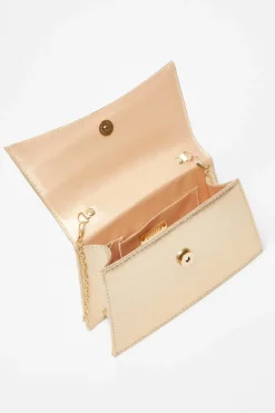 Handbags*Quiz Diamante Bow Bag Gold
