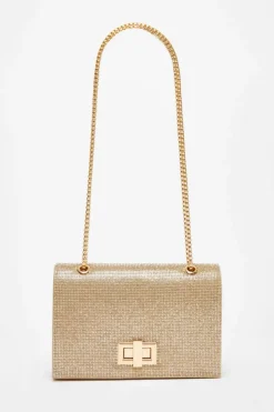 Cross-Body Bags|Handbags*Quiz Diamante Crossbody Bag Gold