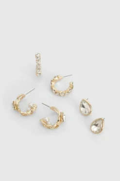 Earrings*boohoo Diamante Earring 3 Pack gold