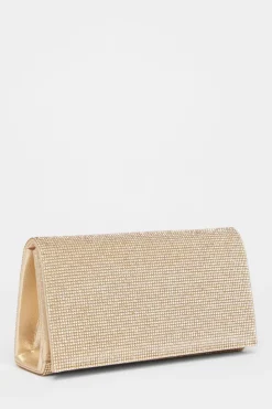 Handbags|Clutch Bags*Quiz Diamante Rectangle Clutch Gold