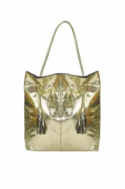 Shoulder Bags*Sostter Drawcord Metallic Leather Hobo Shoulder Bag Gold