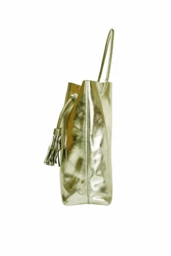 Shoulder Bags*Sostter Drawcord Metallic Leather Hobo Shoulder Bag Gold