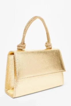 Handbags*Quiz Foil Top Handle Bag Gold