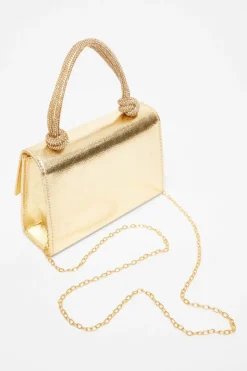 Handbags*Quiz Foil Top Handle Bag Gold