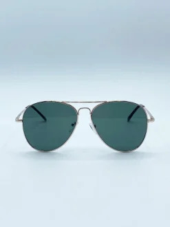 Sunglasses*SVNX Frame Aviators with Khaki Lenses Gold