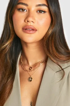 Necklaces*boohoo Layered Circle Pendant Necklace gold