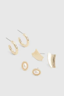Earrings*boohoo Pearl Stud Earring 3 Pack gold
