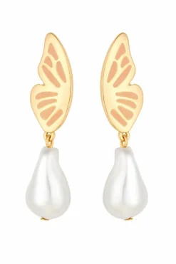 Earrings*Lipsy Plated Butterfly Pearl Drop Earrings Gold