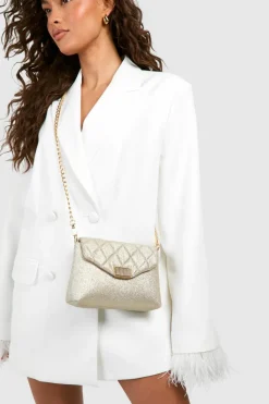 Cross-Body Bags|Handbags*boohoo Quilted Cross Body Glitter Bag gold