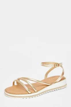 Sandals*Quiz Strappy Flat Sandals Gold
