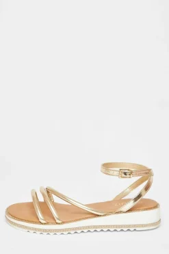 Sandals*Quiz Strappy Flat Sandals Gold