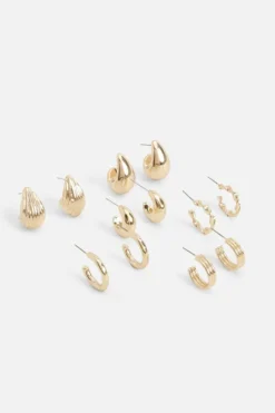 Earrings*boohoo Tear Drop & Hoop Earring 6 Pack gold
