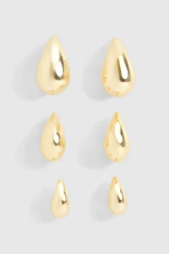 Earrings*boohoo Tear Drop Earrings 3 Pack gold