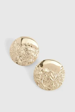 Statement Earrings*boohoo Textured Oversized Circle Stud Earrings gold