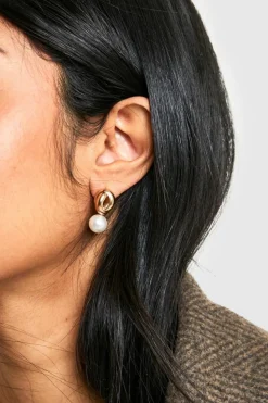 Earrings*boohoo Twist Pearl Drop Earrings gold