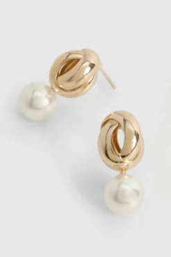 Earrings*boohoo Twist Pearl Drop Earrings gold