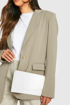 Handbags|Clutch Bags*boohoo Grainy PU Envelope Clutch Bag and Chain white