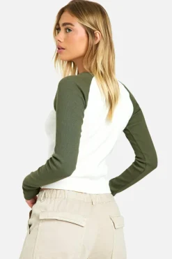 Long Sleeve Tops*boohoo GRAPHIC RAGLAN LONG SLEEVE TOP khaki