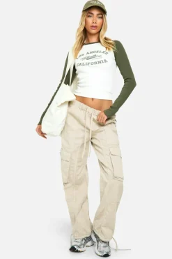 Long Sleeve Tops*boohoo GRAPHIC RAGLAN LONG SLEEVE TOP khaki