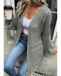 Cardigans*Azura Exchange Gray Pointelle Knit Open Front Cardigan Grey