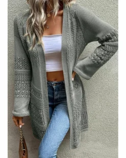 Cardigans*Azura Exchange Gray Pointelle Knit Open Front Cardigan Grey
