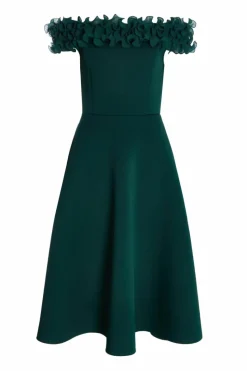 Midi Dresses*Quiz Bardot Ruffle Skater Midi Dress Green