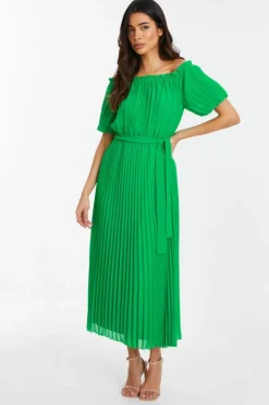 Midi Dresses*Quiz Chiffon Pleated Midi Dress Green