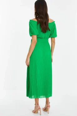 Midi Dresses*Quiz Chiffon Pleated Midi Dress Green