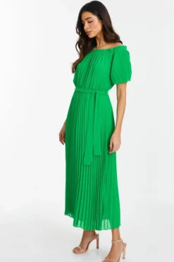 Midi Dresses*Quiz Chiffon Pleated Midi Dress Green