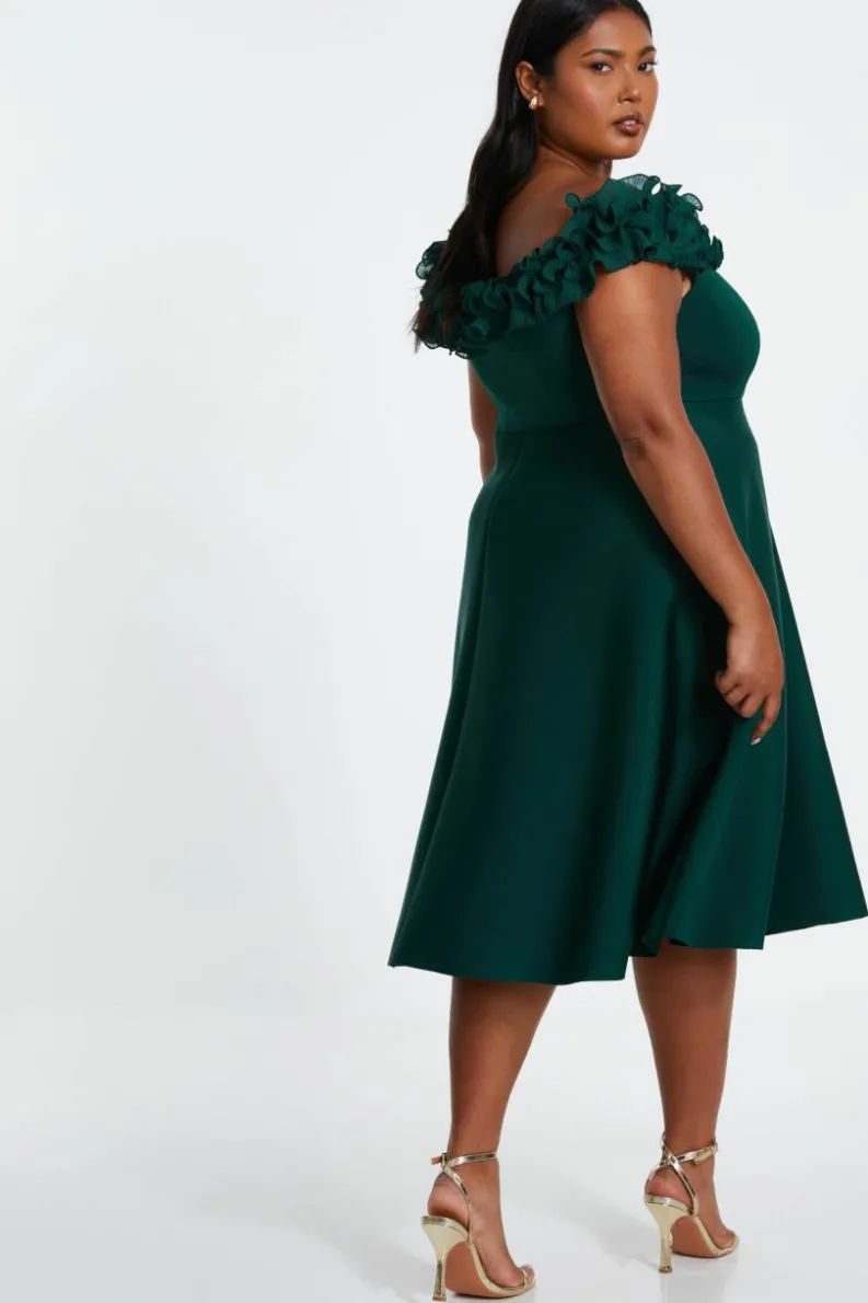 Midi Dresses*Quiz Curve Bardot Skater Midi Dress Green