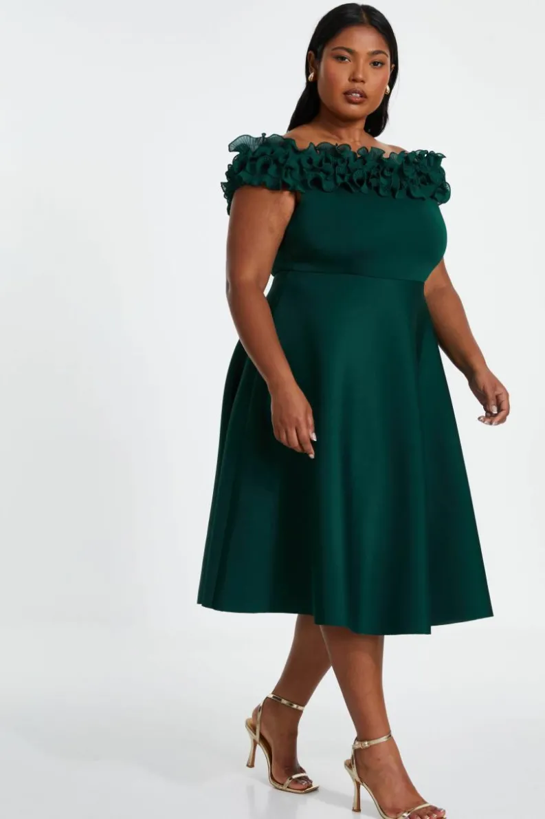 Midi Dresses*Quiz Curve Bardot Skater Midi Dress Green