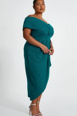 Midi Dresses*Quiz Curve Glitter Bardot Midi Dress Green