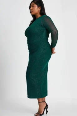 Bodycon Dresses*Quiz Curve Glitter Mesh Midaxi Dress Green