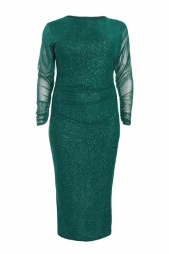 Bodycon Dresses*Quiz Curve Glitter Mesh Midaxi Dress Green