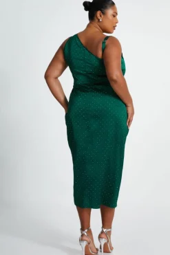 Midi Dresses*Quiz Curve Rhinestone Satin Midi Dress Green
